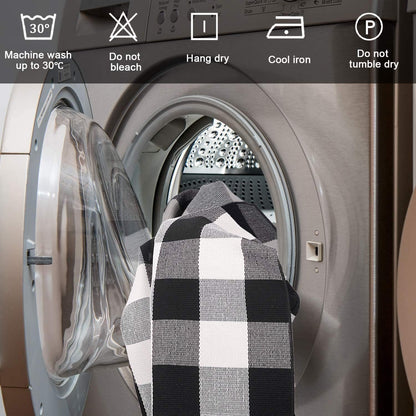 Cotton Buffalo Plaid Rug 2'X3' Black and White Checked Rug Washable Doormats Indoor Outdoor Rugs for Layered Front Door Mats, Porch, Kitchen, Farmhouse, Entryway