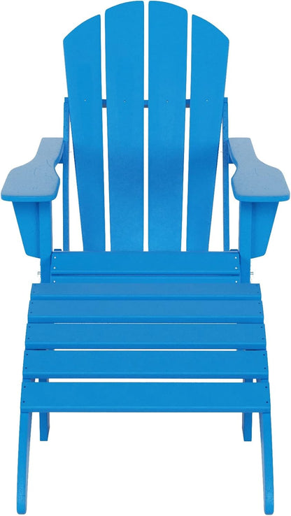 WO Home Furniture Adirondack Chair Outdoor Ottoman Set of 2 PCS Classic Patio Furniture (Pacific Blue)