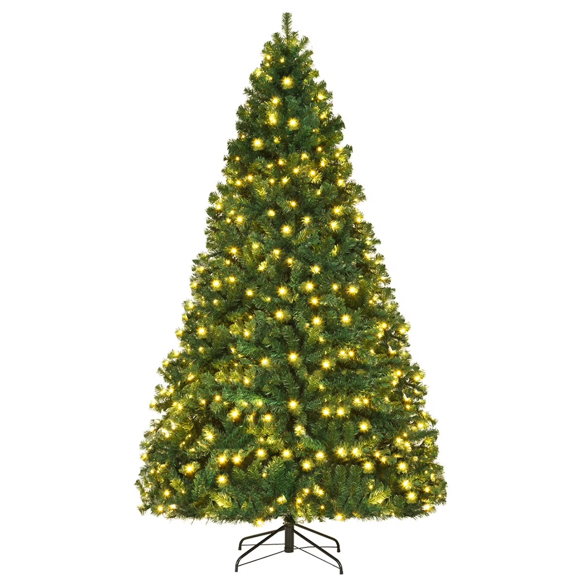 7Ft Pre-Lit PVC Hinged Christmas Tree 300 LED Lights Green