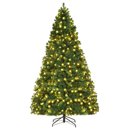 7Ft Pre-Lit PVC Hinged Christmas Tree 300 LED Lights Green