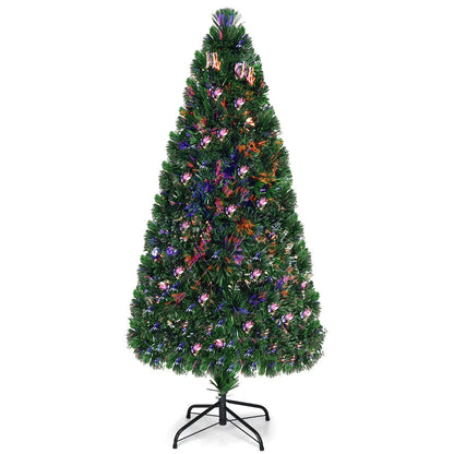 5Ft Pre-Lit Fiber Optic PVC Christmas Tree Metal Holiday
