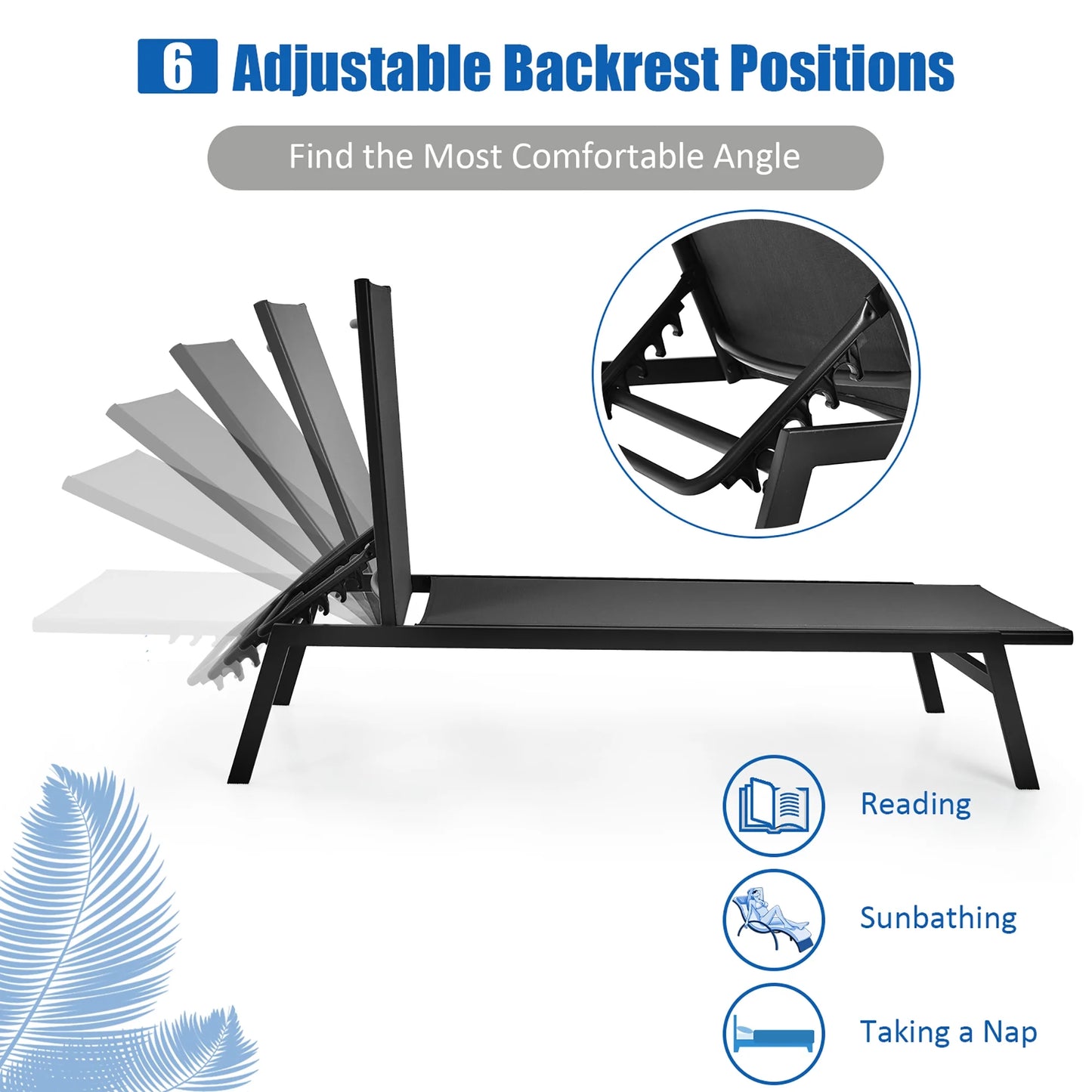 Patio Lounge Chair Chaise Recliner Back Adjustable Garden Deck Black