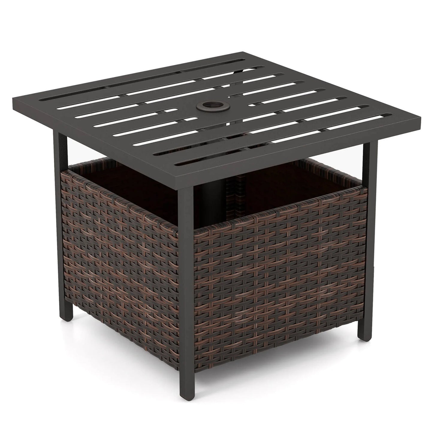 Rattan Wicker Steel Side Table Outdoor Furniture Deck Garden Patio Pool Brown