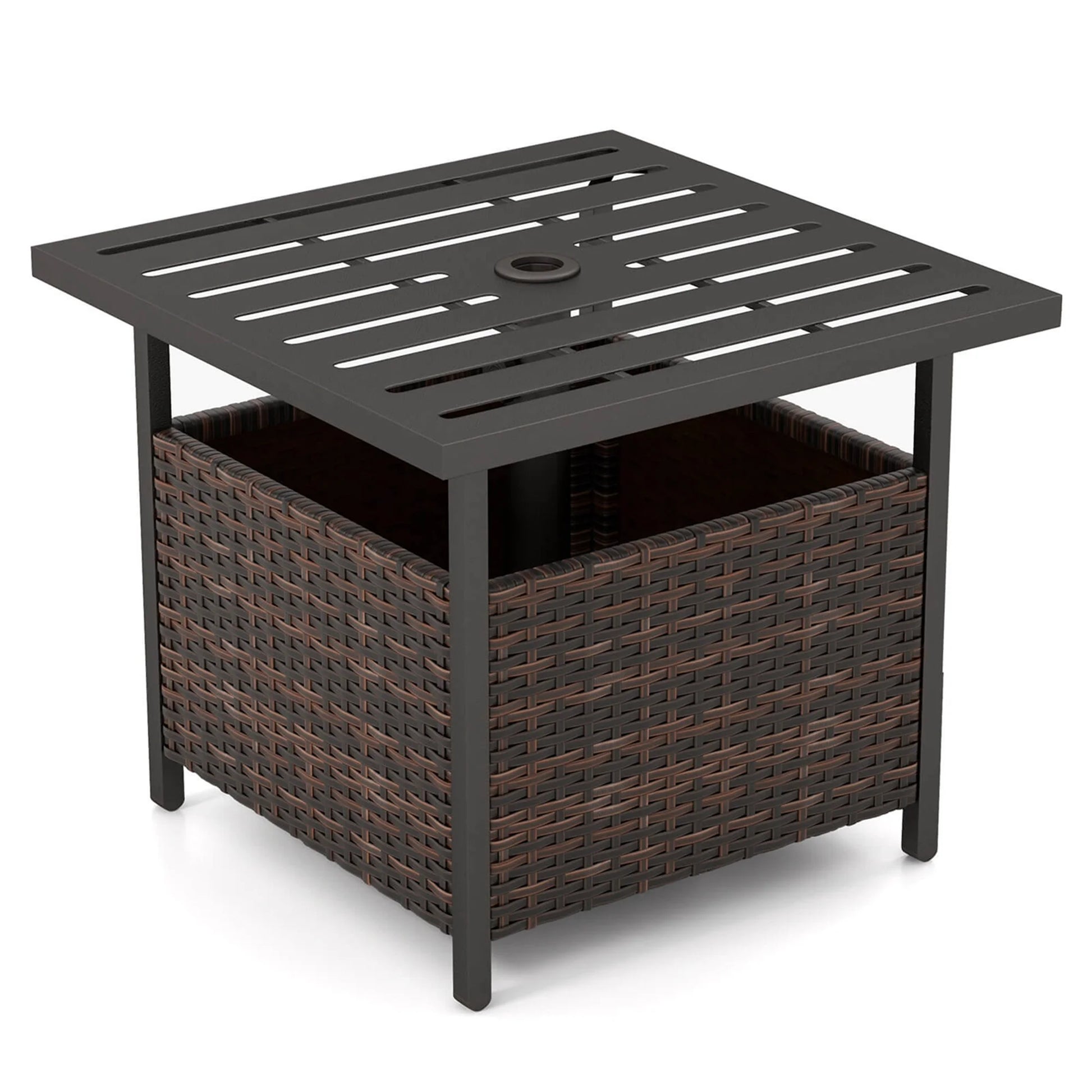 Rattan Wicker Steel Side Table Outdoor Furniture Deck Garden Patio Pool Brown