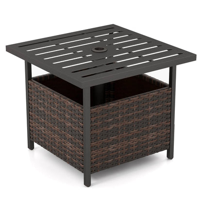 Rattan Wicker Steel Side Table Outdoor Furniture Deck Garden Patio Pool Brown