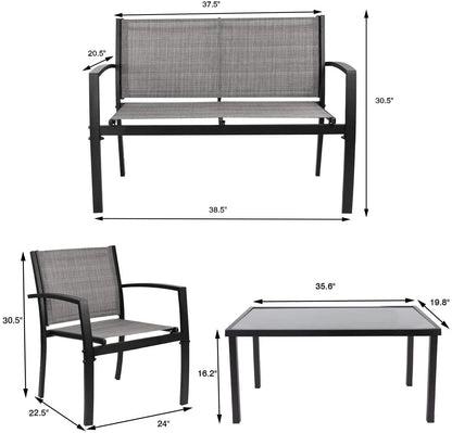 4 Pieces Patio Furniture Outdoor Furniture Outdoor Patio Furniture Set Textilene Bistro Set Modern Conversation Set Black Bistro Set with Loveseat Tea Table, Grey
