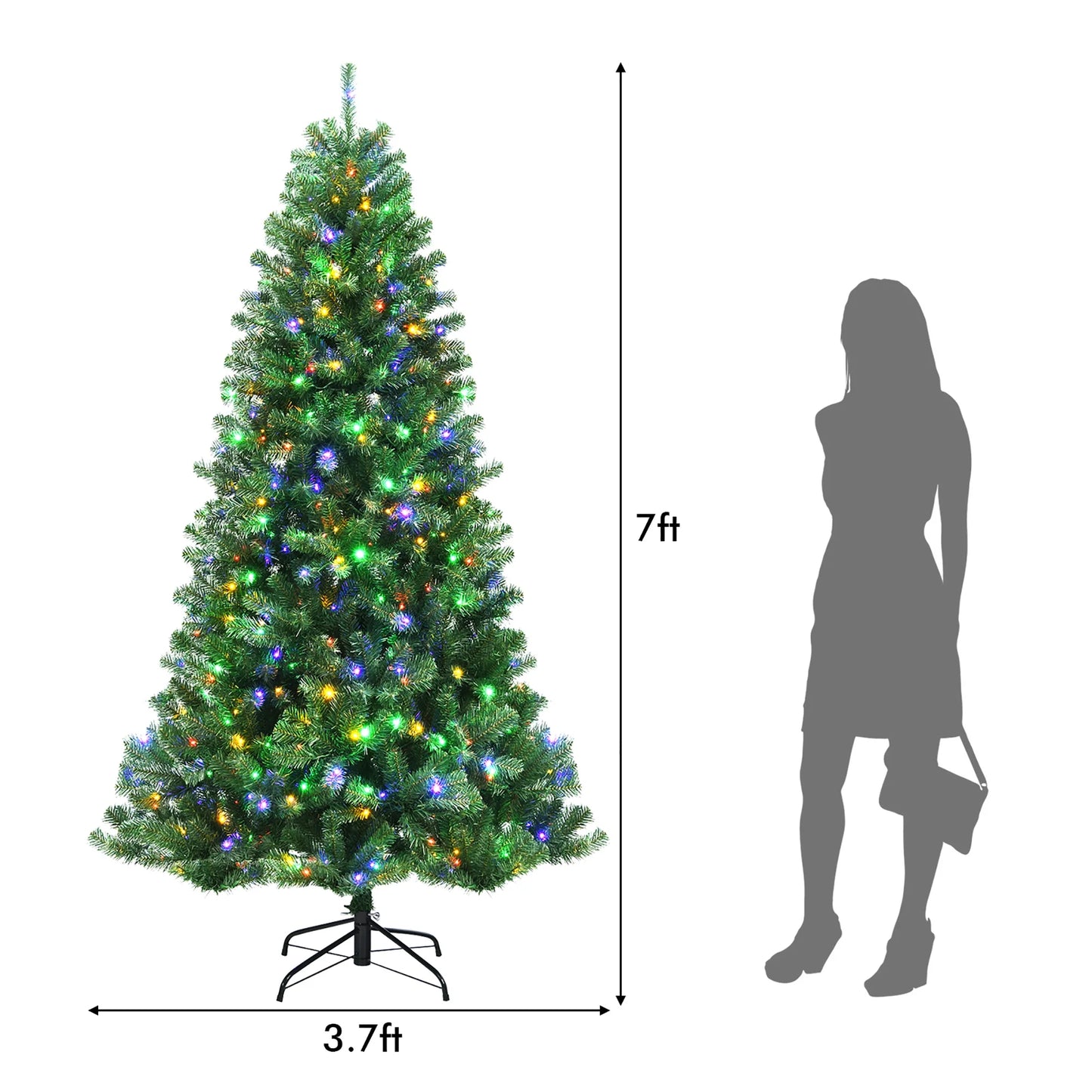 7Ft Pre-Lit Hinged Christmas Tree W/ Remote Control & 9 Lighting Modes