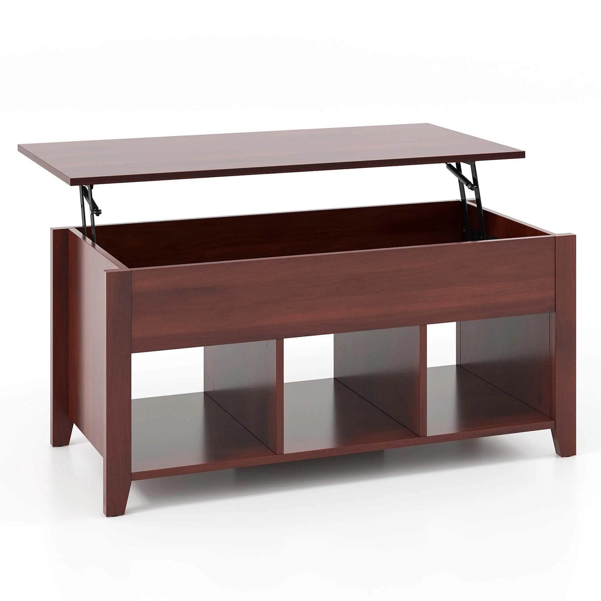 Lift Top Coffee Table W/ Hidden Compartment and Storage Shelves Modern Furniture Brown