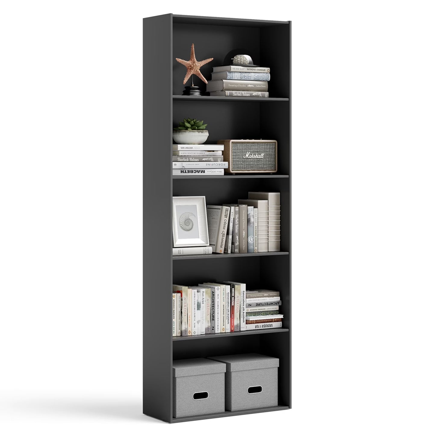 5-Shelf Storage Bookcase Modern Multi-Functional Display Cabinet Furniture White