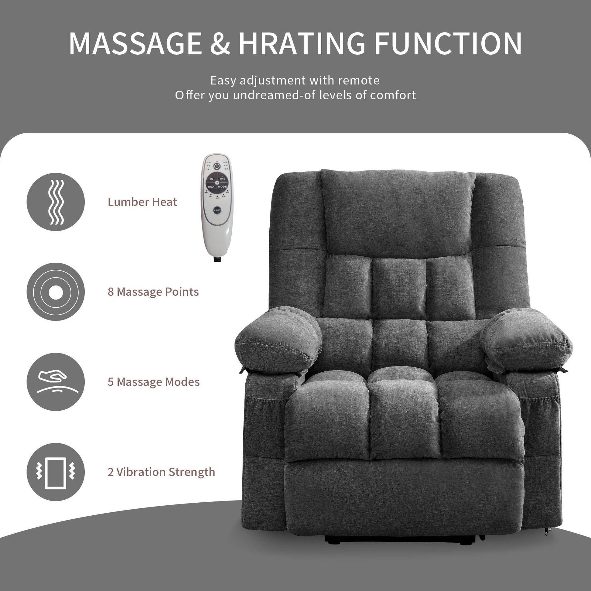 Power Lift Recliner Chair Recliners for Elderly with Heat and Massage Recliner Chair for Living Room with Infinite Position and Side Pocket,Usb Charge Port,Grey