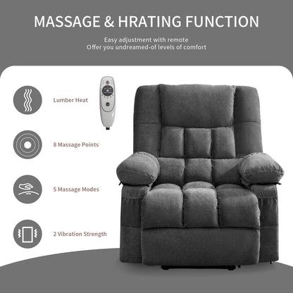 Power Lift Recliner Chair Recliners for Elderly with Heat and Massage Recliner Chair for Living Room with Infinite Position and Side Pocket,Usb Charge Port,Grey
