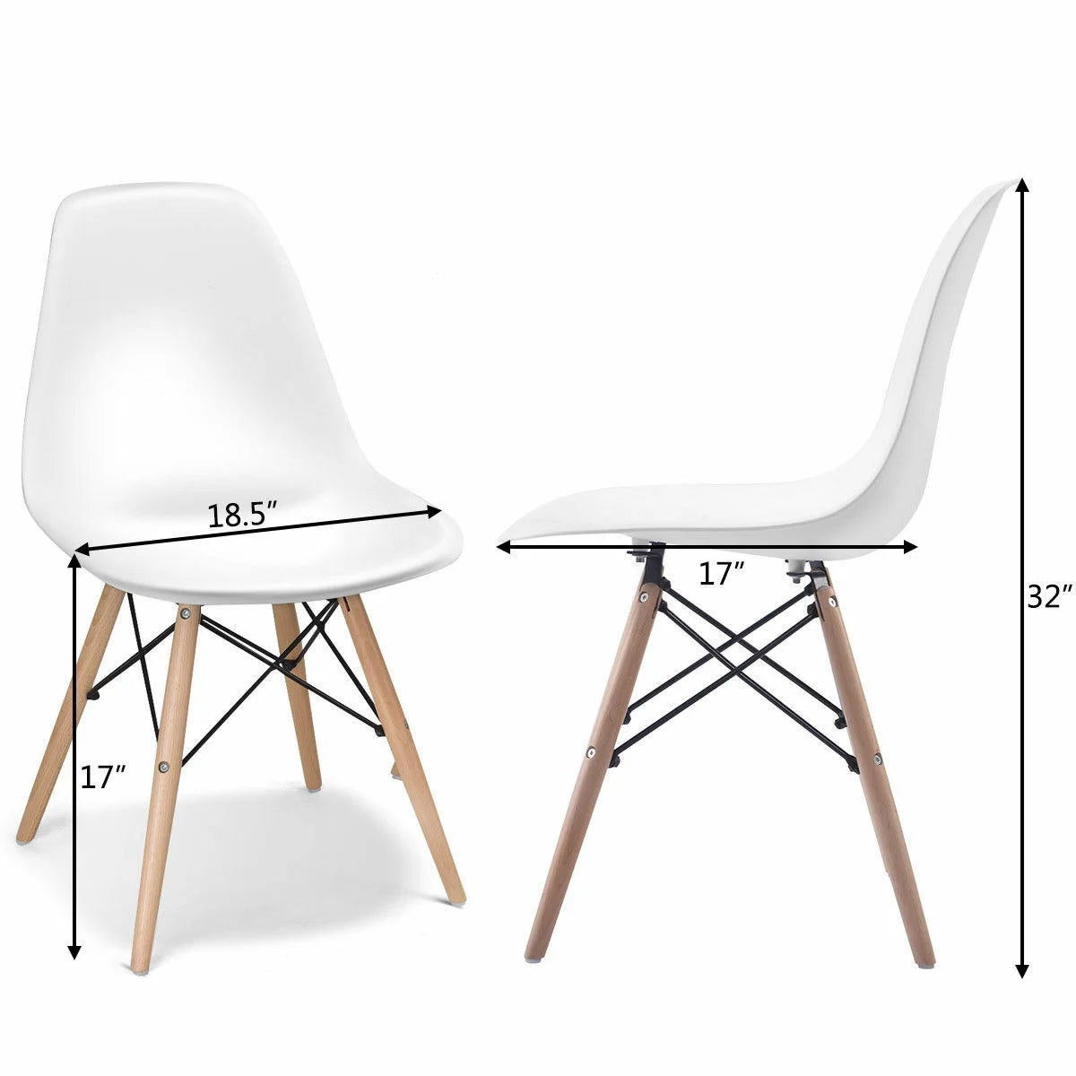 Set of 2 Mid Century Modern Style Dining Side Chair Wood Leg White