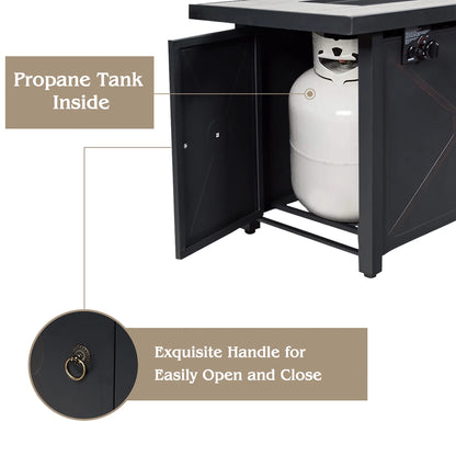 60,000 BTU Outdoor Rectangle Gas Fire Table W/ Ceramic Tabletop Ideal for Backyard Poolside
