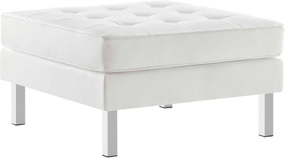 Loft Tufted Button Faux Leather Upholstered Loveseat in Silver Black