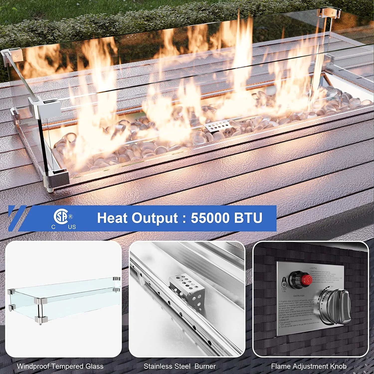 7 Pieces Outdoor Patio Furniture Set with 43" Fire Pit Table Sets Outdoor Furniture Patio Conversation Set (Grey)