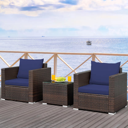 3PCS Patio Rattan Furniture Set Conversation Sofa Cushioned Garden Red