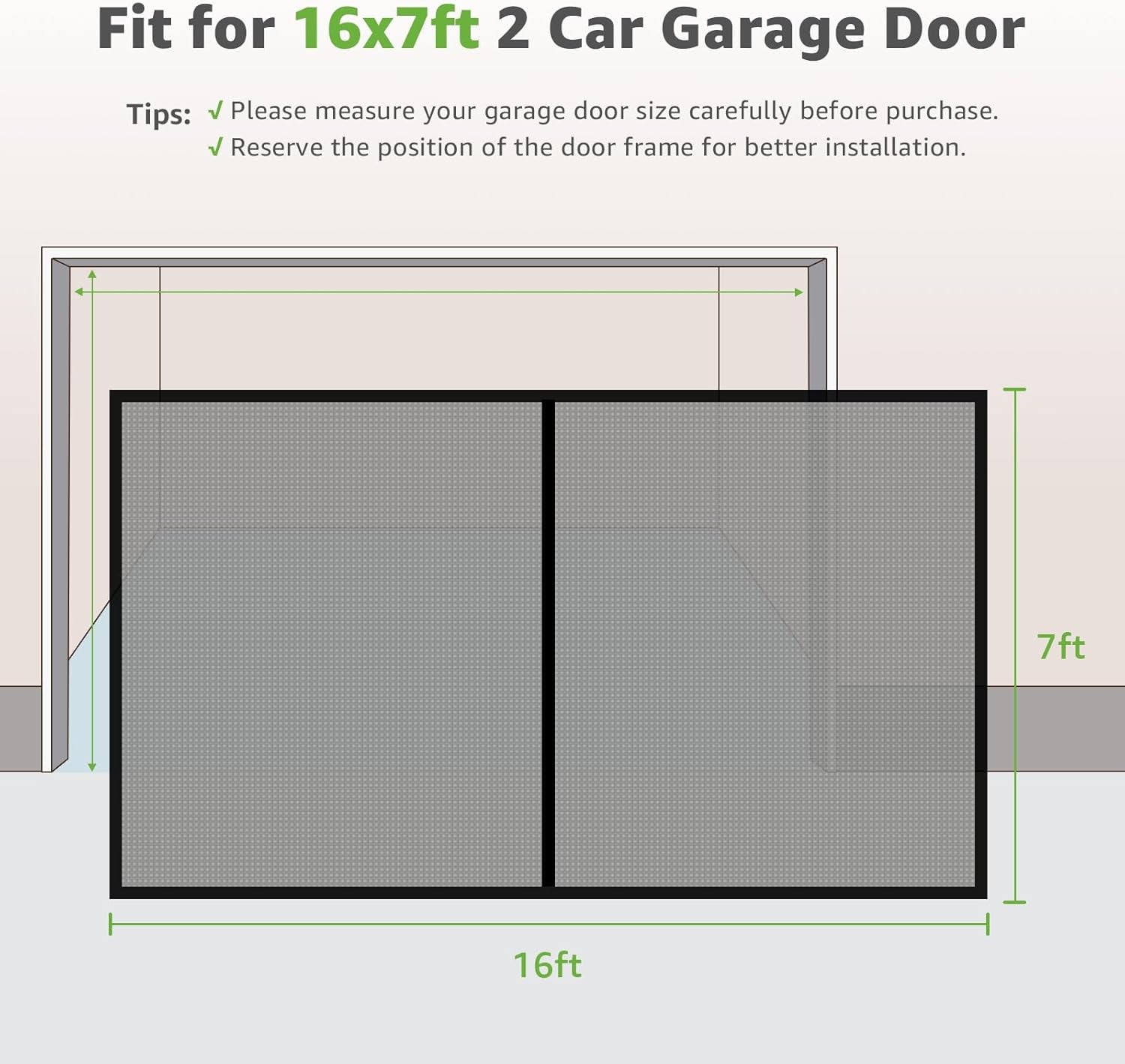 Garage Door Screen, 16X7 Ft Magnetic Closure Heavy Duty Weighted Bottom Garage Screen Doors for 2 Car Garage, Fiberglass Mesh anti Annoying Animal Out