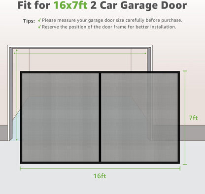 Garage Door Screen, 16X7 Ft Magnetic Closure Heavy Duty Weighted Bottom Garage Screen Doors for 2 Car Garage, Fiberglass Mesh anti Annoying Animal Out
