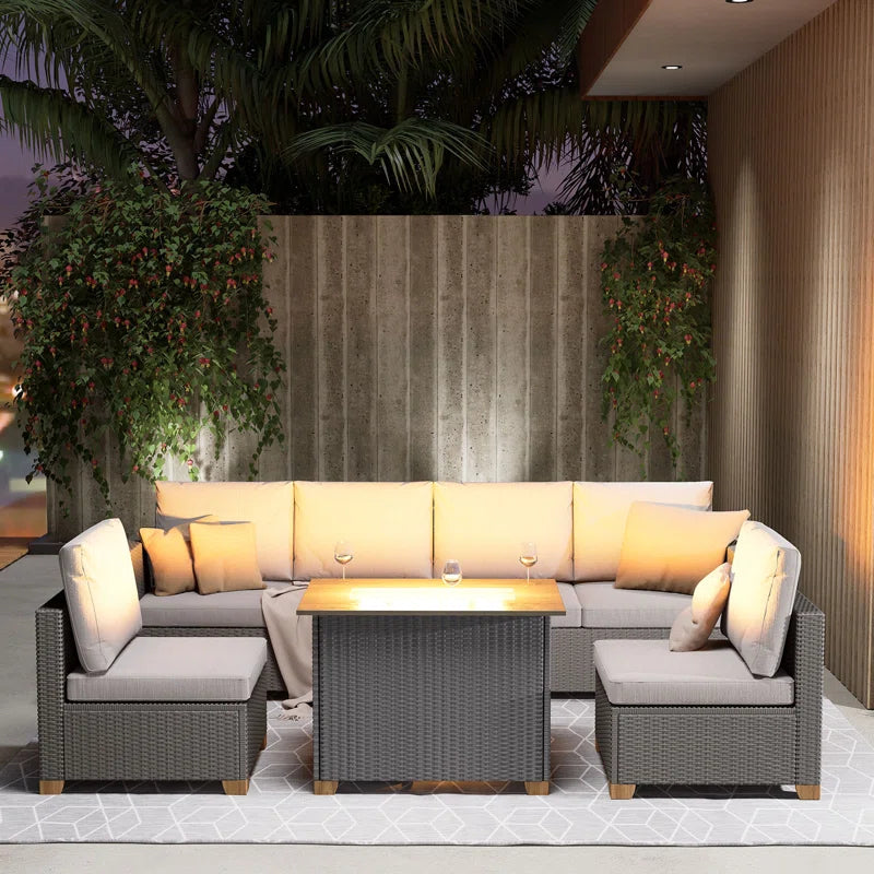 Wicker 6 - Person Modular Patio Conversation Sets with Cushions
