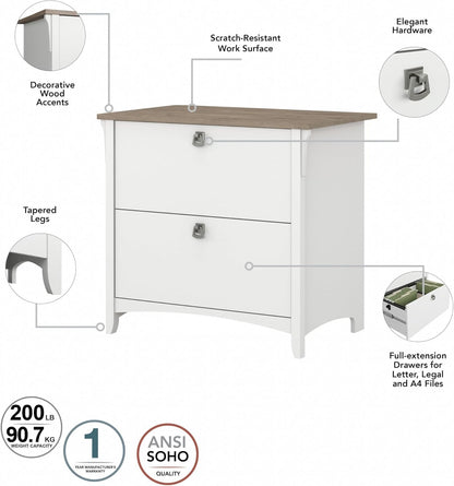 Bush Furniture Salinas 2 Drawer Lateral File Cabinet in Pure White and Shiplap Gray