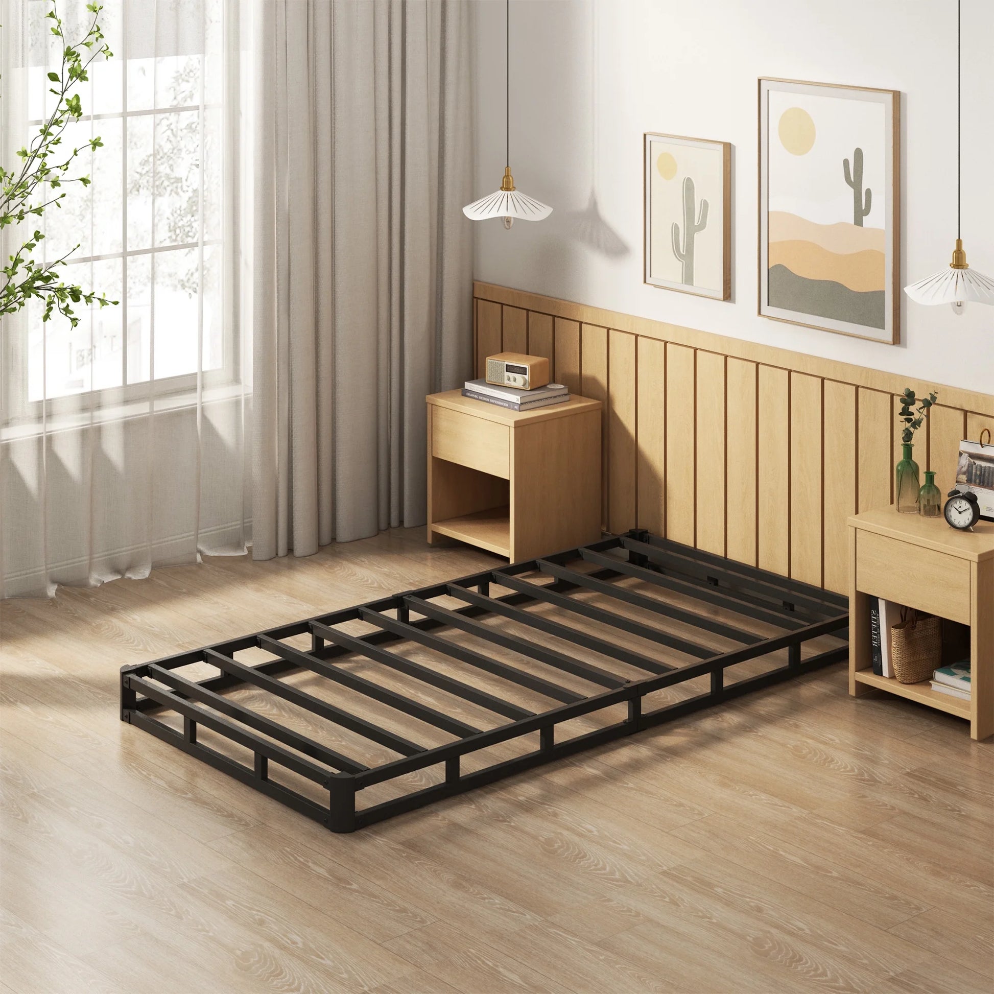 4 Inch Twin Box Spring Heavy Duty Metal Mattress Foundation Bed Base with Fabric Cover, Easy Assembly