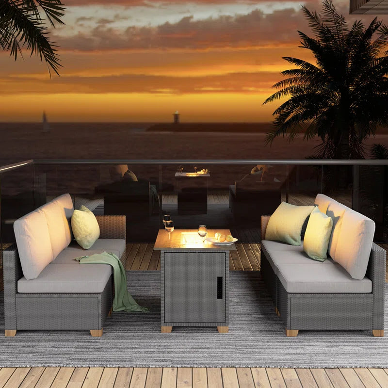 Wicker 6 - Person Modular Patio Conversation Sets with Cushions