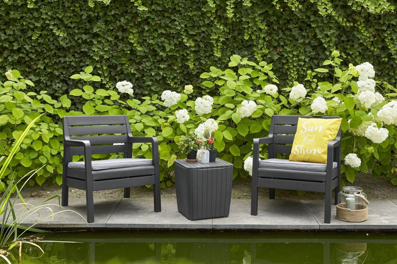 Resin Luzon Outdoor Table with Extra Hidden 10 Gallon Storage for Cushions and Patio Decor, Matte Graphite