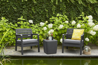 Resin Luzon Outdoor Table with Extra Hidden 10 Gallon Storage for Cushions and Patio Decor, Matte Graphite