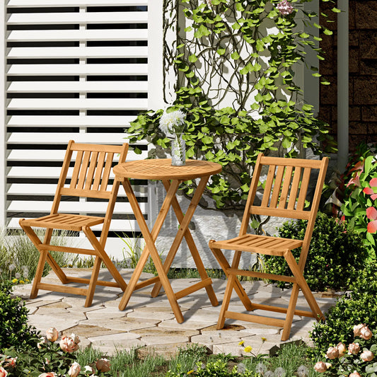 Patio Bistro Set, Wood Folding Table & Chairs, Acacia, Teak