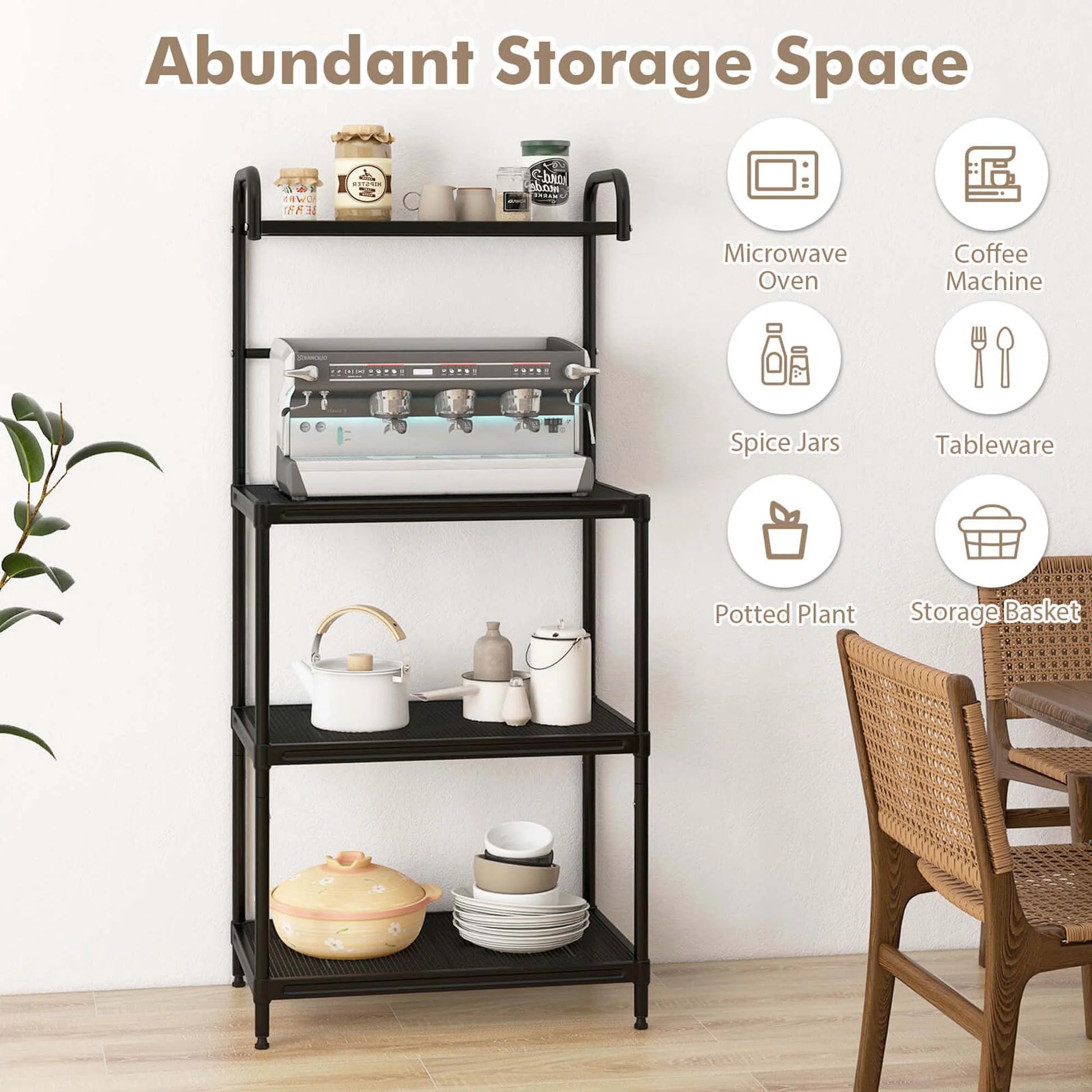 4-Tier Baker'S Rack Microwave Oven Rack Shelves Kitchen Storage Organizer Black