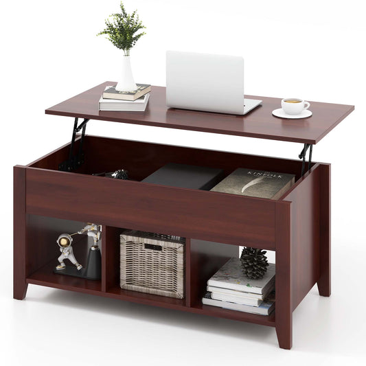 Lift Top Coffee Table W/ Hidden Compartment and Storage Shelves Modern Furniture Brown