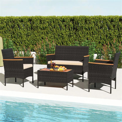 Patio Furniture Sets,Outdoor & Patio Furniture Sets,4 Piece Patio Wicker Sofa Set 2 Rattan Chairs and Loveseat with Table-Brown