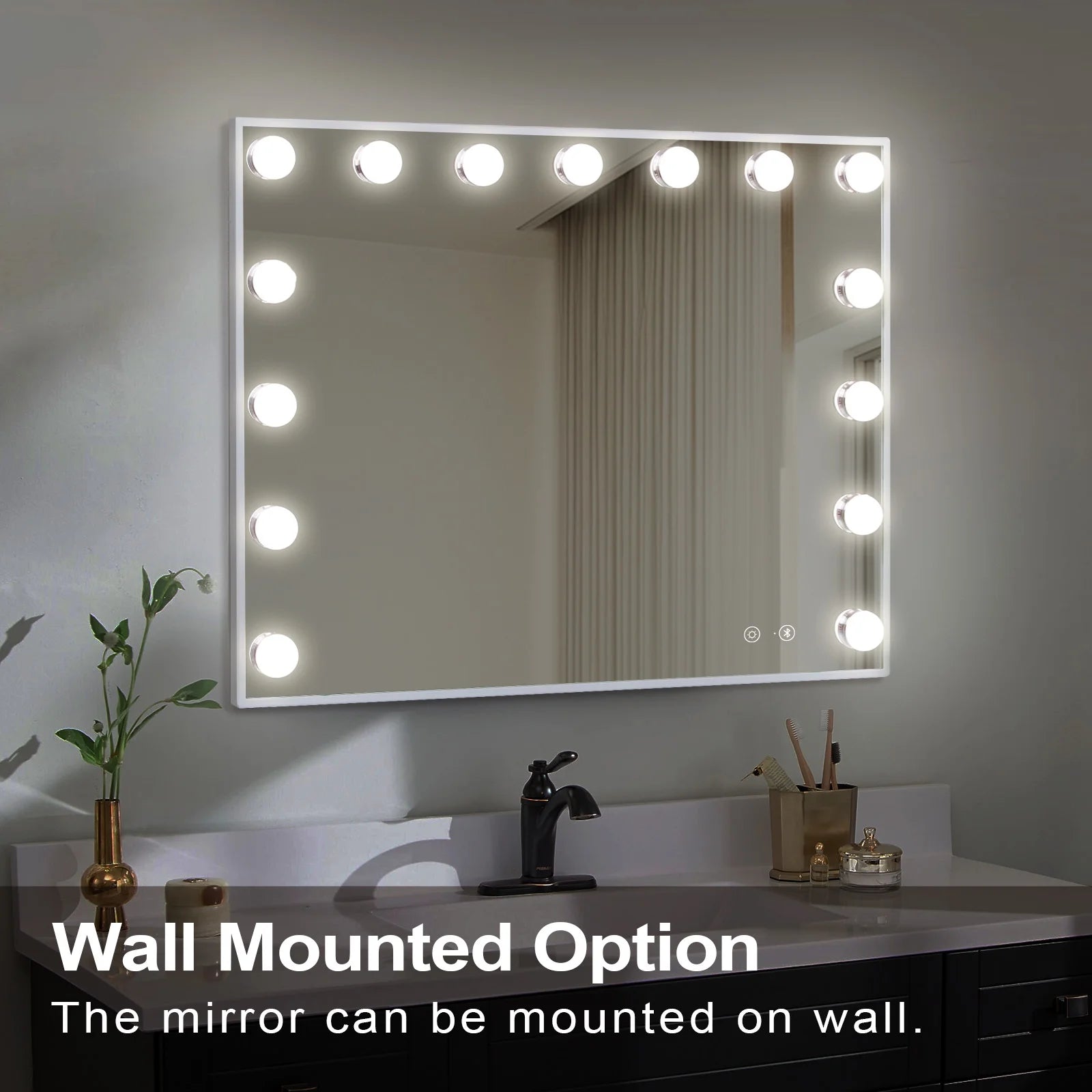 23''X18'' Vanity Mirror with Lights Bluetooth Tabletop Wall Mount Metal White