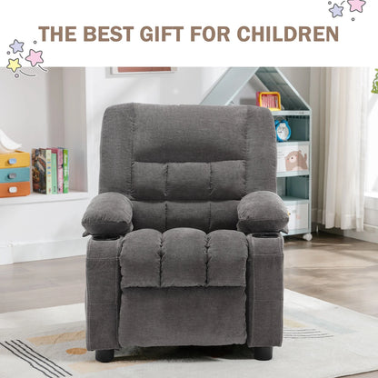 Kids Recliner Chair,Push Back Toddler Recliner with Cup Holders & Side Pockets,Adjustable Footrest & Headrest Kids Sofa for Boys Girls 3+ Age Group, Grey