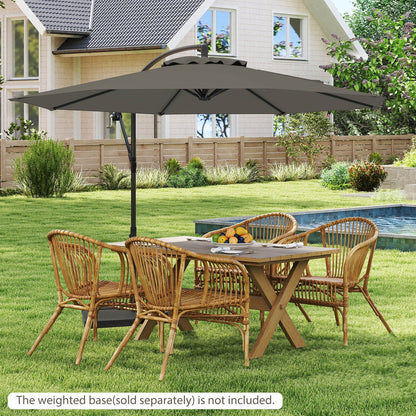 10 FT Patio Offset Umbrella W/8 Ribs Cross Base Tilt Grey