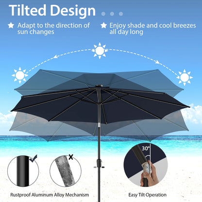 10' Navy round Market Patio Umbrellas, Solar Lighted
