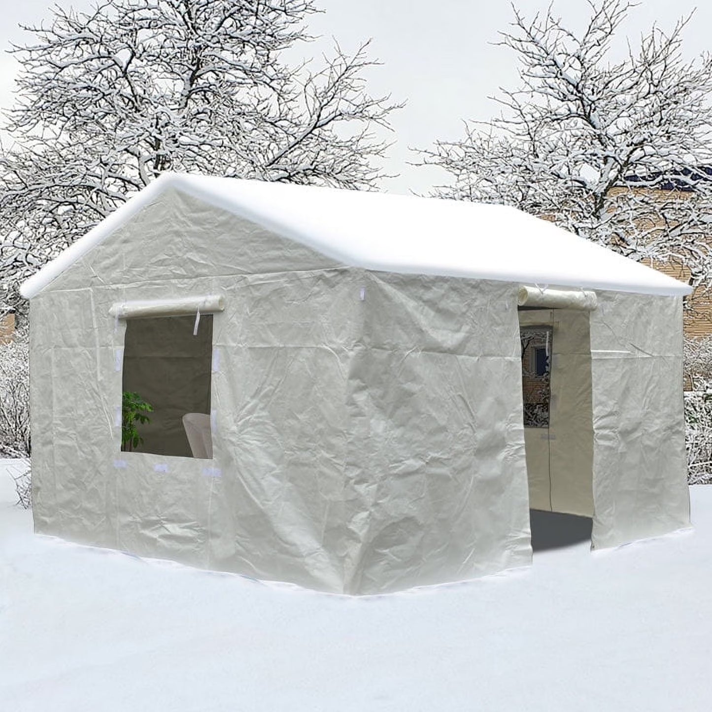 Gazebo Accessories 12' X 12' Double Roof Universal Winter Gazebo Cover for Hardtop Gazebos,Enclosed Cover with Sidewalls and Mesh Windows Waterproof (White) by