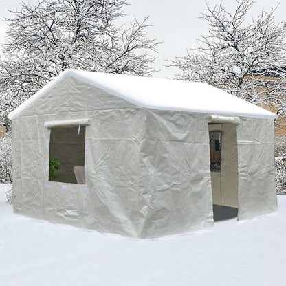 Gazebo Accessories 12' X 12' Double Roof Universal Winter Gazebo Cover for Hardtop Gazebos,Enclosed Cover with Sidewalls and Mesh Windows Waterproof (White) by