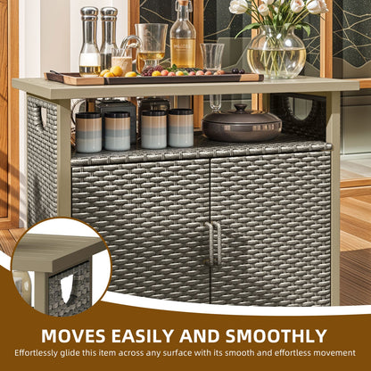 Outdoor Storage Cabinet Patio Wicker Bar Counter Table 2 Doors Backyard Patio