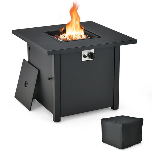 32'' Square Propane Gas Fire Pit Table with Glass Stones Rain Cover 50,000 BTU