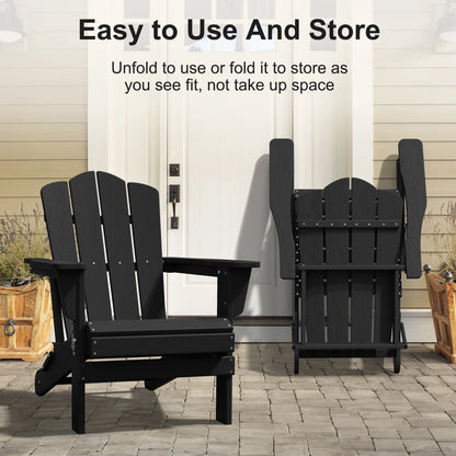 Adirondack Chair, Plastic Folding Outdoor Patio Lawn Chairs, outside HDPE Chairs for Lawn, Yard, Black