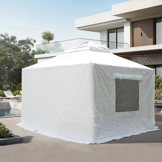 Gazebo Accessories 12' X 12' Double Roof Universal Winter Gazebo Cover for Hardtop Gazebos,Enclosed Cover with Sidewalls and Mesh Windows Waterproof (White) by