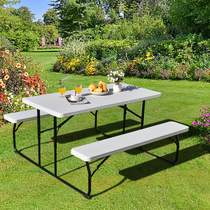 Folding Metal Picnic Table Set, White