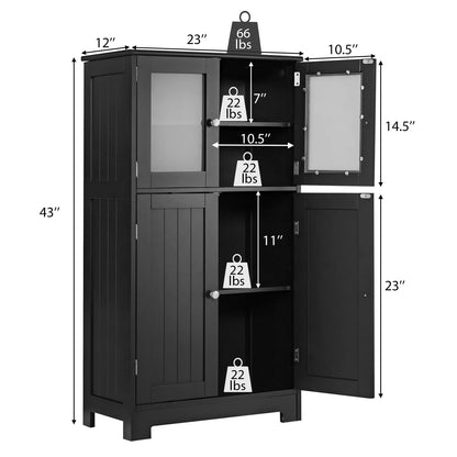 Bathroom Floor Storage Cabinet Kitchen Cupboard W/Doors&Adjustable Shelf Black