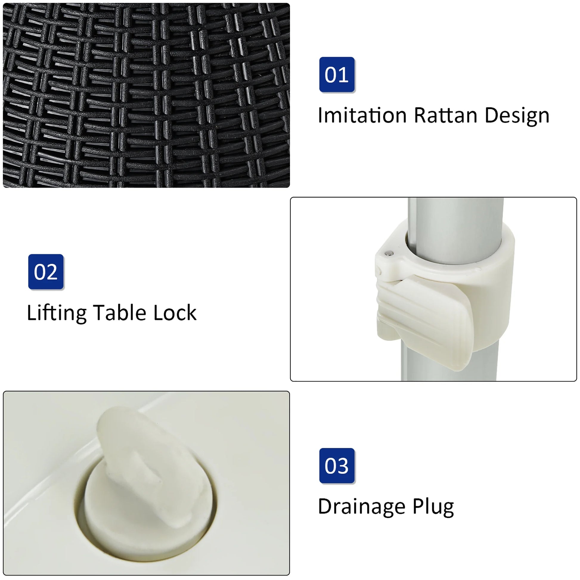 8 Gallon 3 in 1 Patio Rattan Cooler Bar Table Adjust Ice Bucket Black