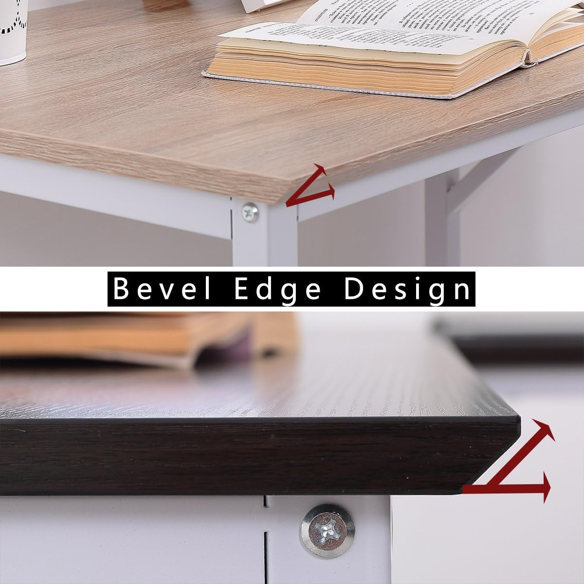 L-Shaped Desk Corner Computer Desk 59" X 59" with 24" Deep Workstation Bevel Edge Design (Industrial/Rustic Brown)