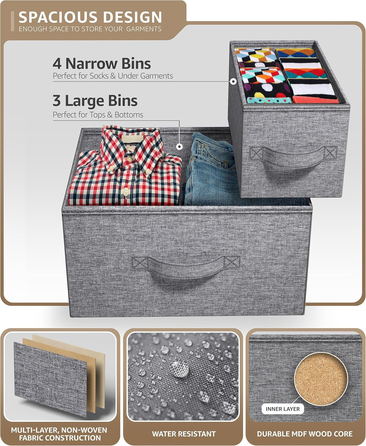 Dresser with 7 Drawers - Chest Organizer Tower Unit with Steel Frame, Wood Top, Easy Pull Fabric Bins - Storage Furniture for Bedroom, Hallway, Closet & Office Organization