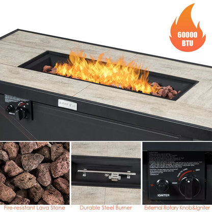 Costway 60,000 BTU 42'' Rectangular Propane Gas Fire Pit Heater Outdoor Table W/ Cover