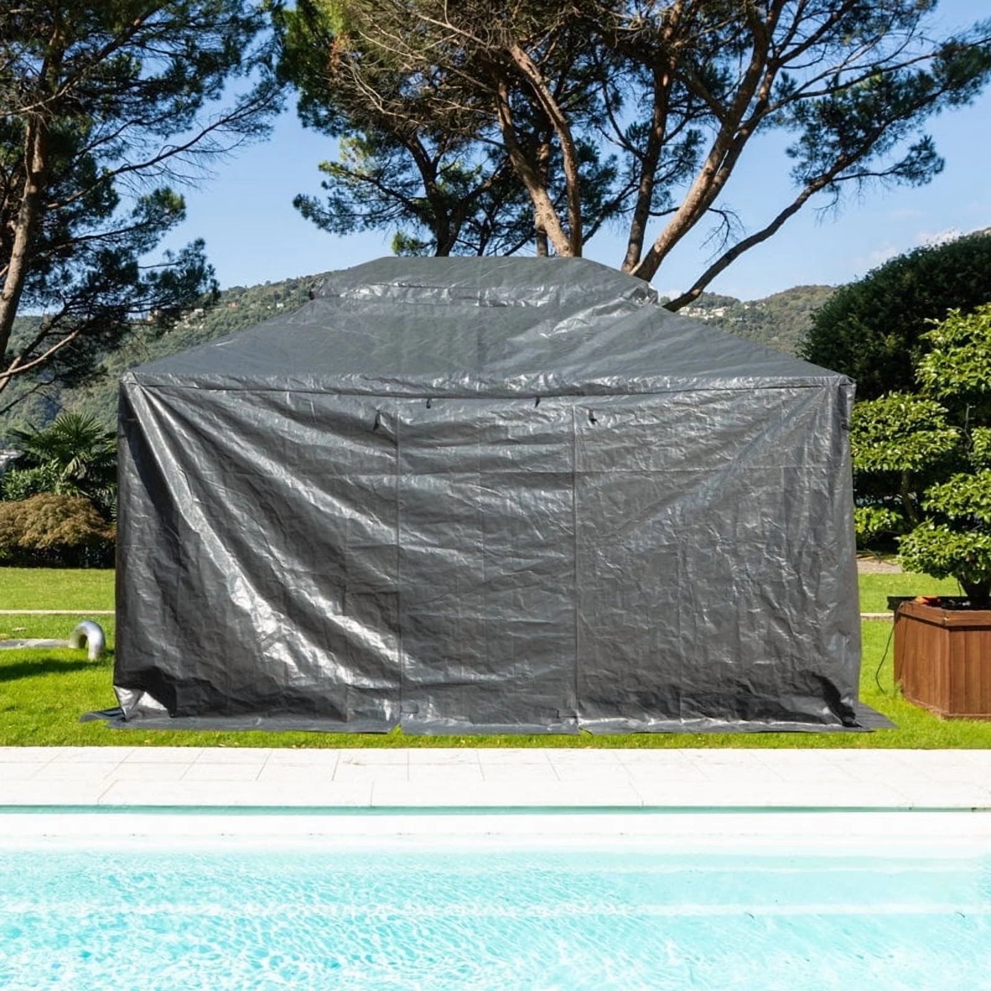 Gazebo Accessories 12' X 12' Double Roof Universal Winter Gazebo Cover for Hardtop Gazebos,Enclosed Cover with Sidewalls and Mesh Windows Waterproof (White) by