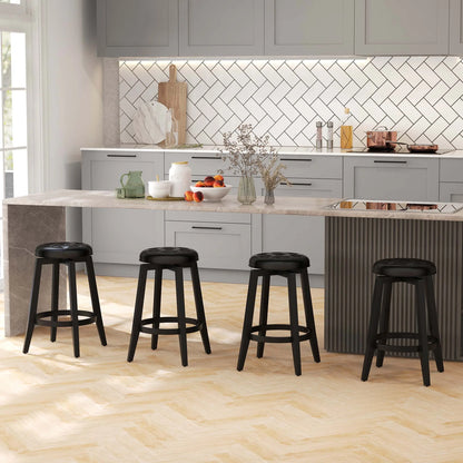 26" Swivel Bar Stool Set of 2 Upholstered Counter Height Rubber Wood Frame Black